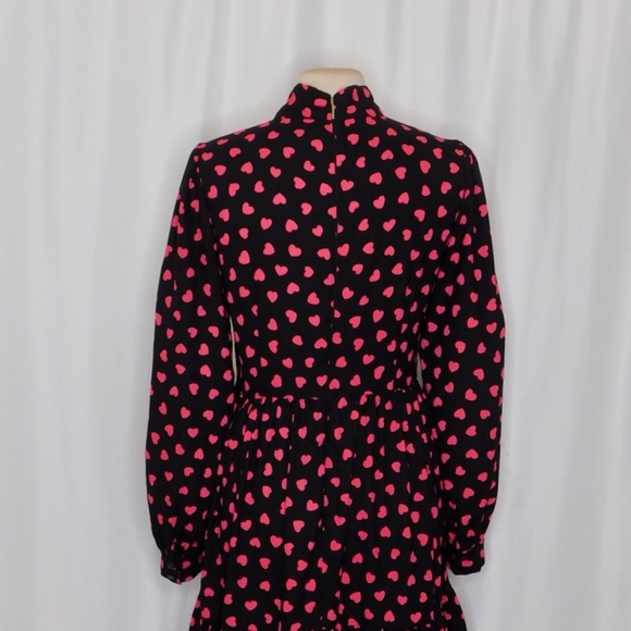 KATE SPADE New York Heartbeat Tie Neck Shirtdress Black Pink Hearts Heart 10 - Picture 10 of 14